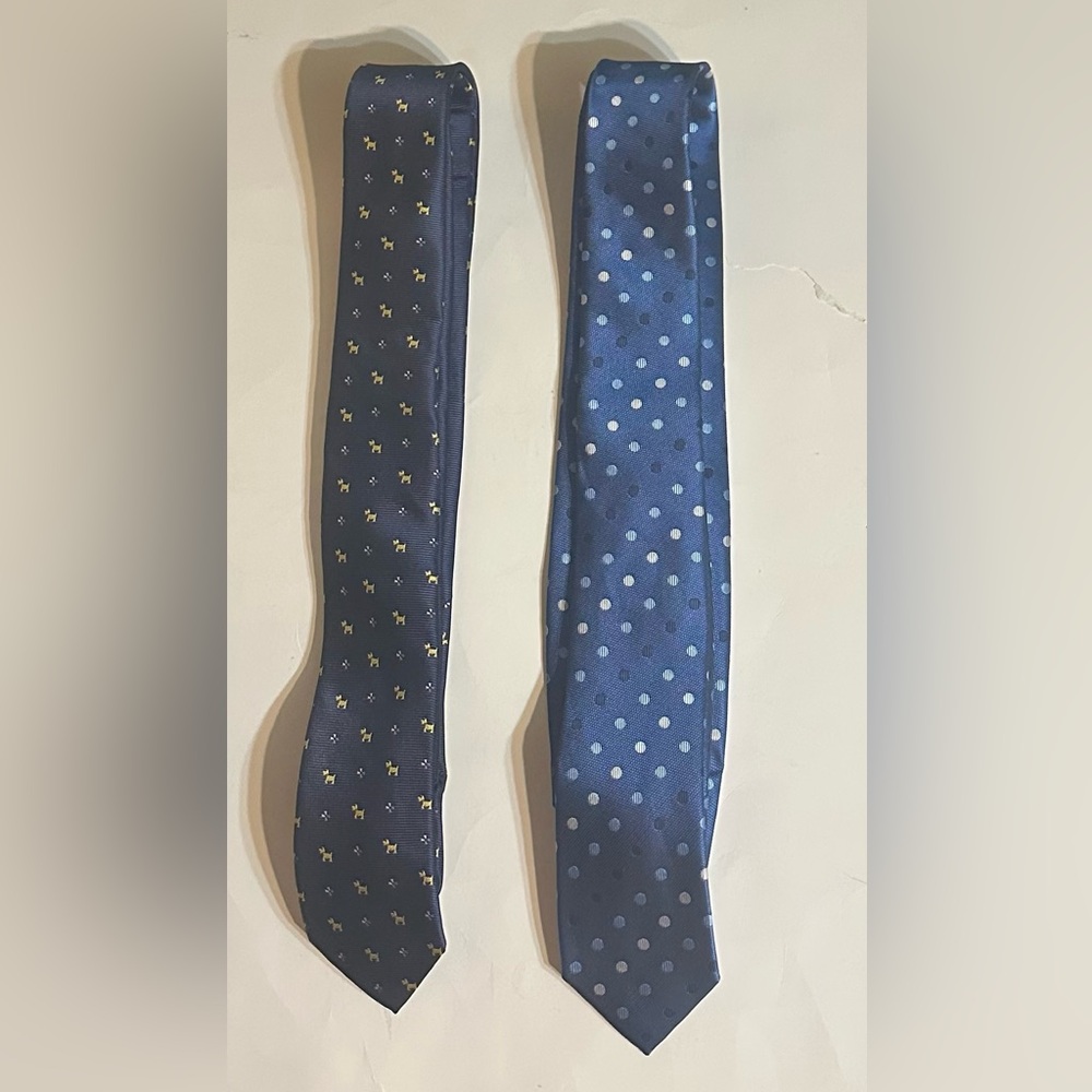 Nini Rusi Mens Necktie 58-59” Lx2 3/8"W Neck Tie. Lot Of 2. Schnauzer-Polka Dot